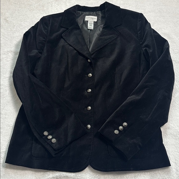 Vintage Womens Velvet Classic Tailored Whimsigoth Dark Academia Blazer 12 Black - Picture 8 of 8